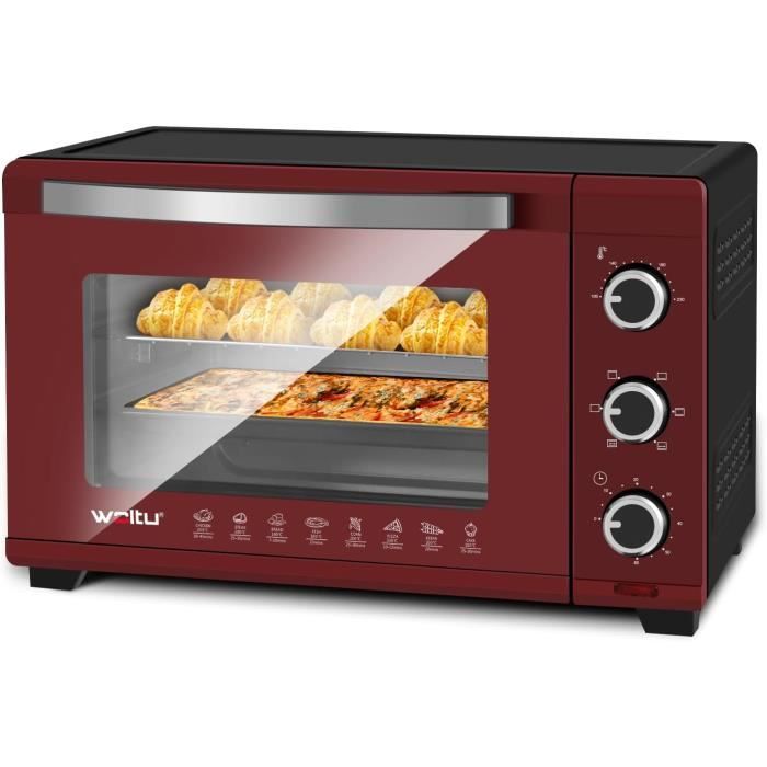 WOLTU Mini four électrique avec minuterie,Four à rôtir,32 Litres, 1600 w, Noir Rouge