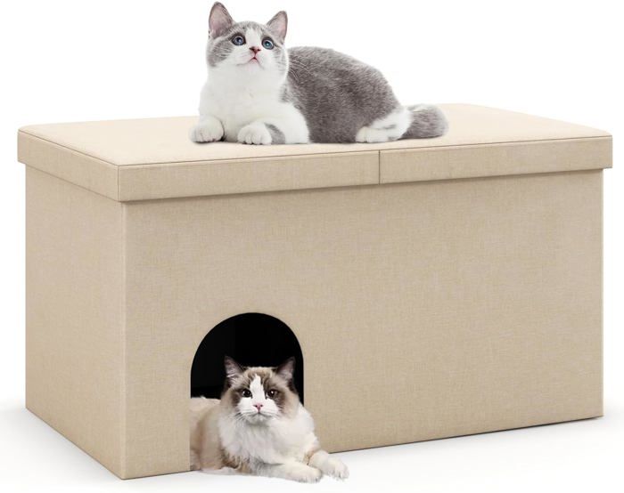 Meilleurs prix pour GOPLUS Maison de Toilette pour Chat, Meuble Litière Caché Pliable avec Tapis de Litière, Filtre de Contrôle Odeurs,