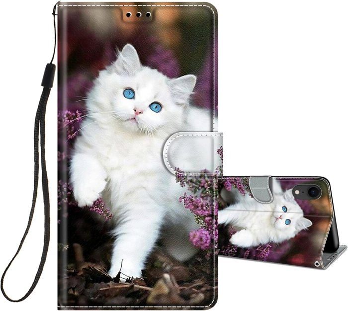 Étui Portefeuille Cuir Pour Téléphone - Motif Chat Sur La Lune - IPhone / Galaxy