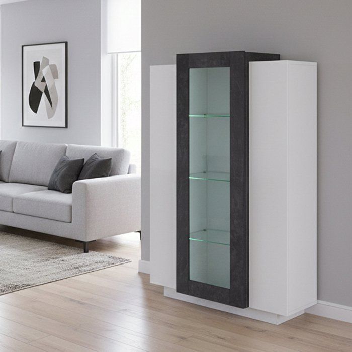 Vitrine Ablaze 80x38xh121 cm Blanc brillant Ardoise Vitrine Ablaze 80x38xh121 cm Blanc brillant Ardoise