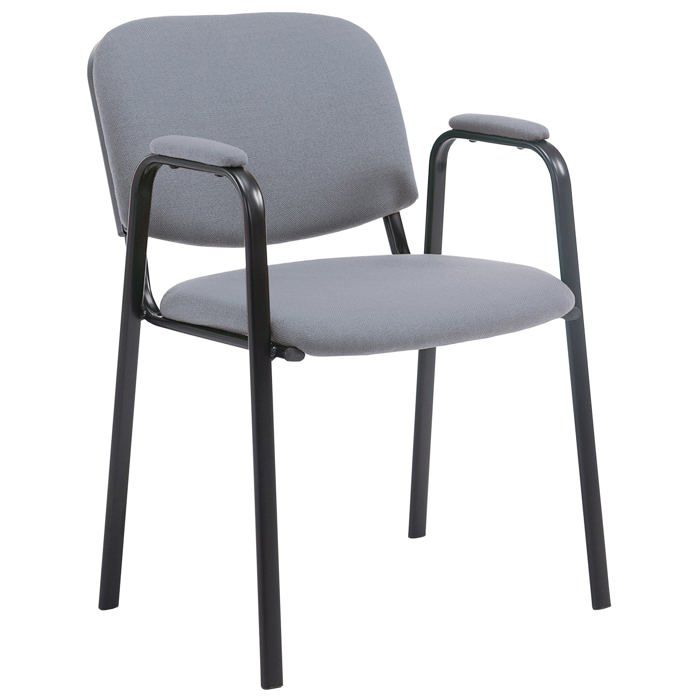 Chaise visiteur avec accoudoirs integres zone d attente en tissu gris pietement a 4 pieds en metal noir 10_0003382 Chaise visiteur avec accoudoirs integres zone d attente en tissu gris pietement a 4 pieds en metal noir 10_0003382
