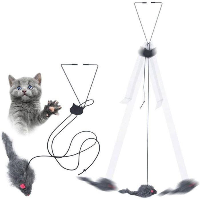 Jouets interactifs en plumes pour chat jouet rétractable，Jouets interactifs suspendus pour chats dintérieur (lot de 2)