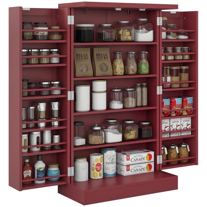 Armoire meuble de cuisine - HOMCOM - 2 portes avec 5 étagères et 12 porte-épices - 60 x 30 x 104 cm - rouge