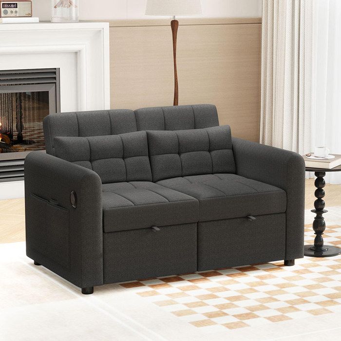 Canapé convertible 3 en 1 avec dossier réglable USB poches daccoudoirs et coussins - SWEIKO - Gris Canapé convertible 3 en 1 avec dossier réglable USB poches daccoudoirs et coussins - SWEIKO - Gris
