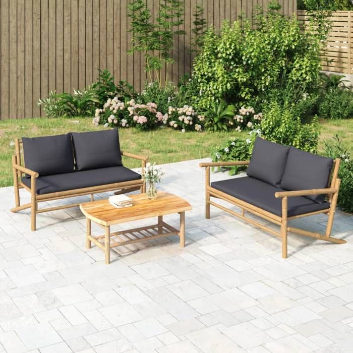 Bonne qualité - Banc de jardin avec coussins gris foncé bambou - 1parcel - 115x75x74cm J1966022