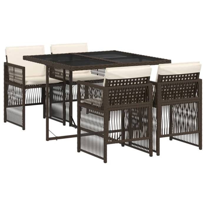 Bonne qualité - Salon dextérieuris Ensemble à manger de jardin 5 pcs - 4 chaises de jardin avec table - et coussins marron poly