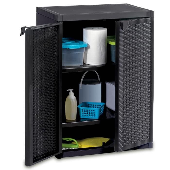 Promotion mai * Armoire de rangement jardin - Meuble jardin - Noir 65x45x88 cm PP Rotin EU2812151236