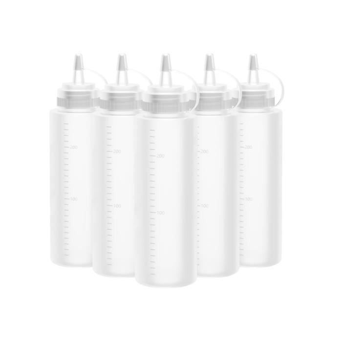 Sheryl&Rain 14PCS Bouteille Sauce(60ml/100ml/200ml), Flacon Sauce Recipient, Plastique Squeeze Bouteilles, Transparent Flacon Souple avec Etiquettes Entonnoir Brosse, pour Sauce d'Huile Ketchup DIY