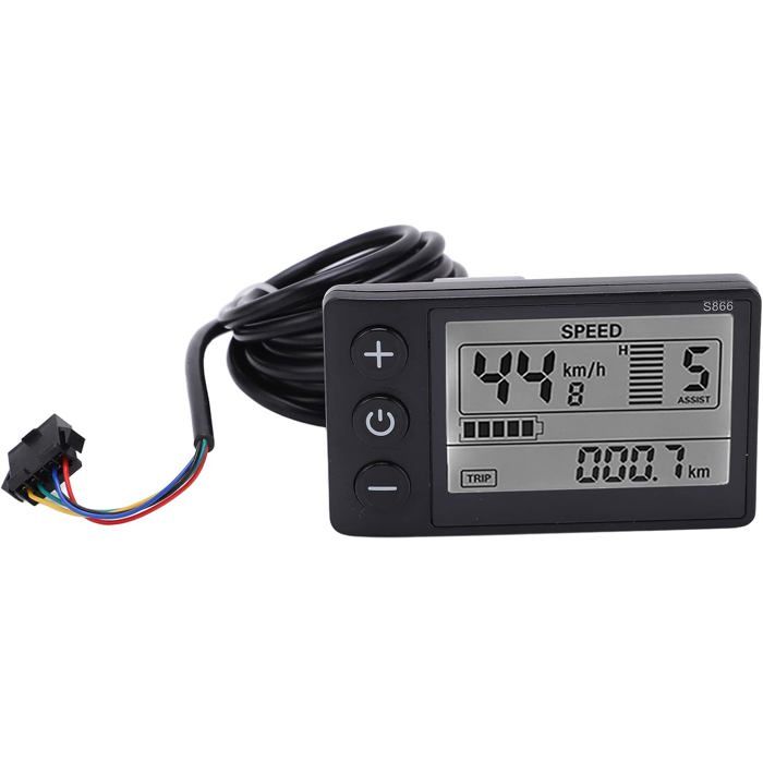 S866 Afficheur LCD 24V/36V/48V Pour Vélo électrique Et Scooter – Grand écran Rétro-éclairé, IP65, Compatible Guidon 22,2 Mm (protocole UART N°2)