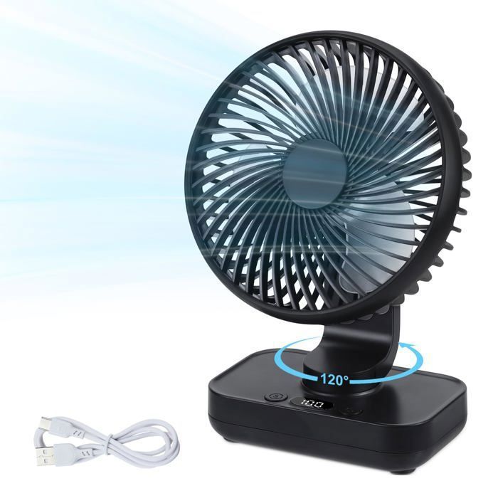 Ventilateur de Table USB Portable Ultra SilencieuxAuto Oscillant 120°Ventilateur de Bureau Puissant Rechargeable - Handeiu