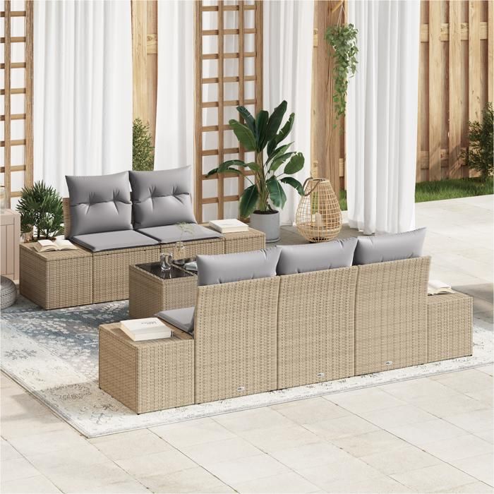 Canapé-lit - VIDAXL - 6 pièces - Beige-gris - Modulaire - Résistant aux intempéries