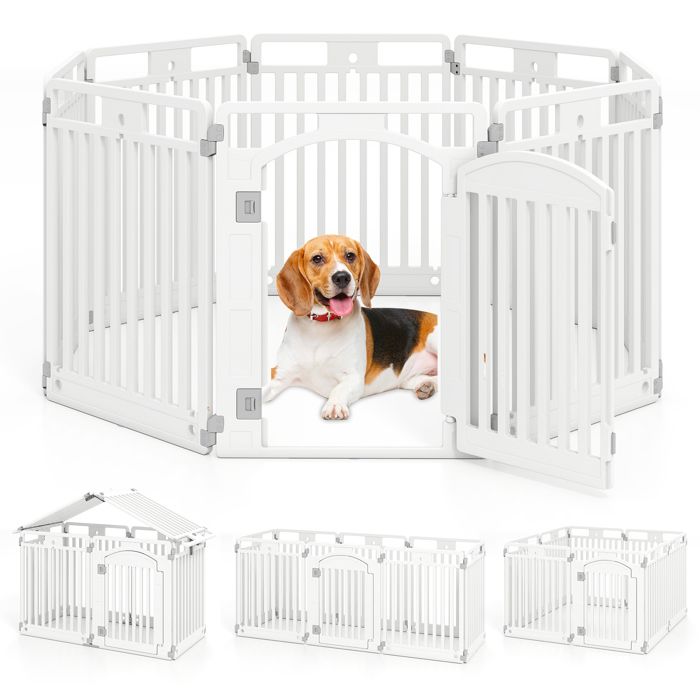 Barrière Pliable à 8 Panneaux pour Animaux COSTWAY Clôture Portable pour Chien avec Porte Sécurisée Piquets de Sol Intér Extér Barrière Pliable à 8 Panneaux pour Animaux COSTWAY Clôture Portable pour Chien avec Porte Sécurisée Piquets de Sol Intér Extér