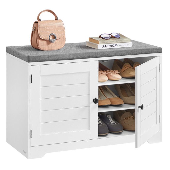 Banc à Chaussures 3 Niveaux - VASAGLE - Blanc Nuage/Gris Tourterelle - Étagères Réglables - Coussin Amovible