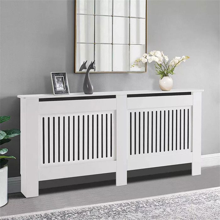 Cache Radiateur Blanc Bois - Grille Verticale Cache-Radiateur Maison de Chauffage en MDF Couvre Radiateur Design - 152x19x101cm