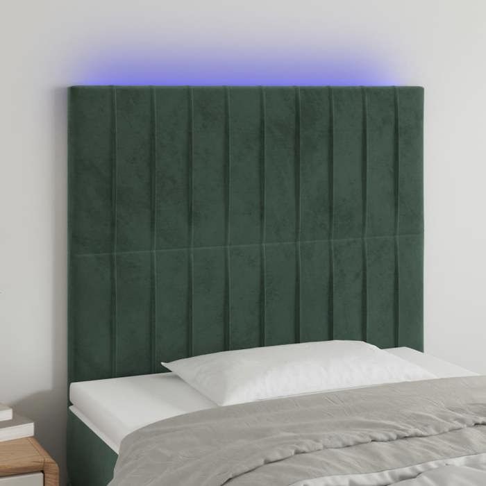 CHIC Tête de lit et lumières LED - Armoire de Tête Lit pour lire - Vert foncé 80x5x118/128 cm Velours@SARA705298
