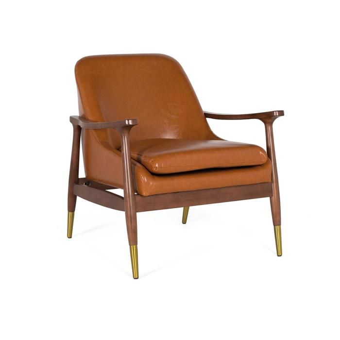 Fauteuil moderne - Giner y Colomer - Bois de caoutchouc - P.U. brun - Détails dorés