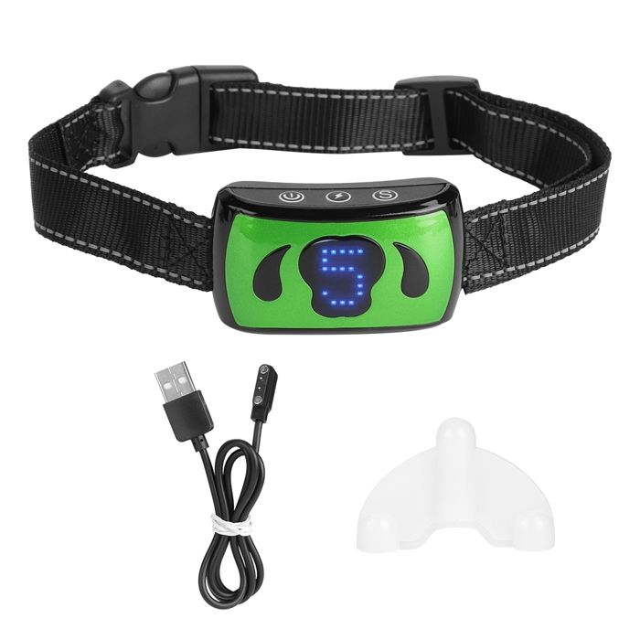 Comparer les prix de Collier de dressage chien étanche à commande vocale anti-aboiements choc rechargeable USB vert training automatique