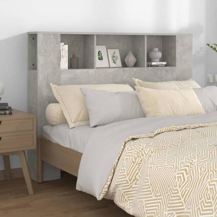 Armoire de tête de lit - vidaXL - Gris béton - 140x18 5x104 5 cm - Bois dingénierie - Cinq compartiments
