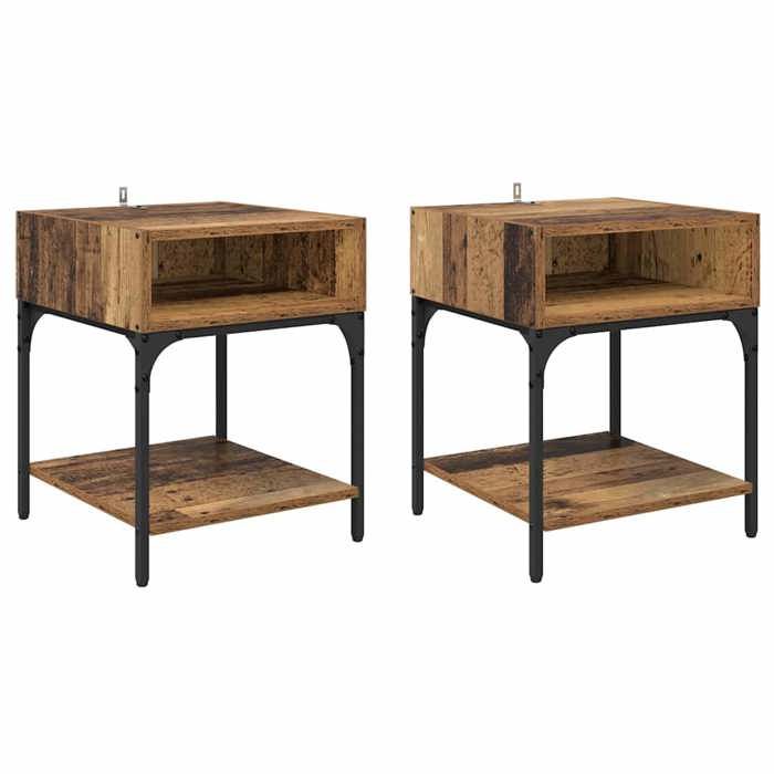 Table de chevet en bois ancien - GKO - 2 pièces - 40x40x50 cm - Bois dingénierie - 4 étagères - Pieds réglables