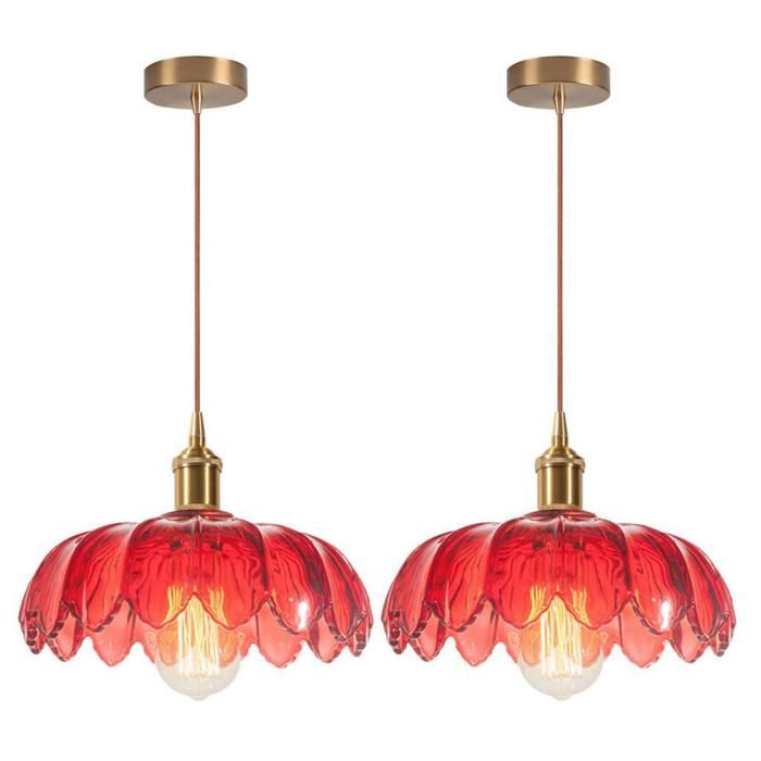 iDEGU 2x Lampe Suspension VintageLustre Luminaire Abat-jour en Verre Design Fleurs Suspension Plafonnier Retro poiur Salon Chambre