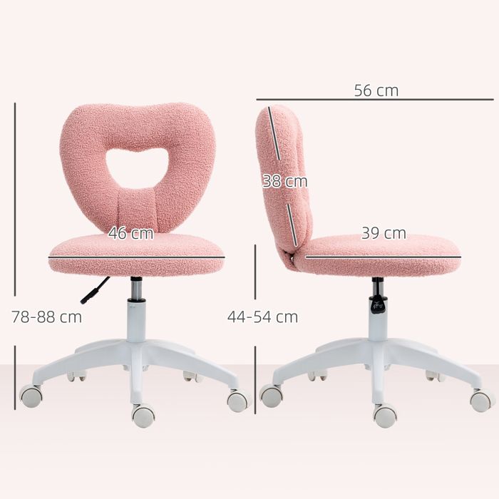 Chaise de bureau Chaise de bureau pivotante Homeoffice avec dossier en forme de cœur sans accoudoirs Hauteur réglable Teddy-Fleece