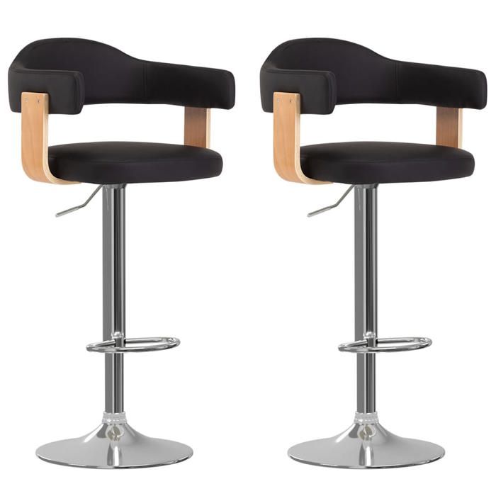 SALE 2026 Tabouret/Chaise de bar Noir - Tabourets de bar lot de 2 noir bois courbé et similicuir PRO326804063
