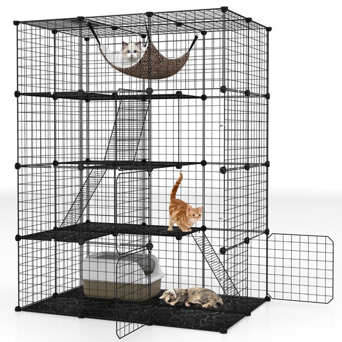 Comparer les prix de Cage pour animaux 1095 x 74 x 142 cm avec hamac confortable 4 niveaux sécurisés