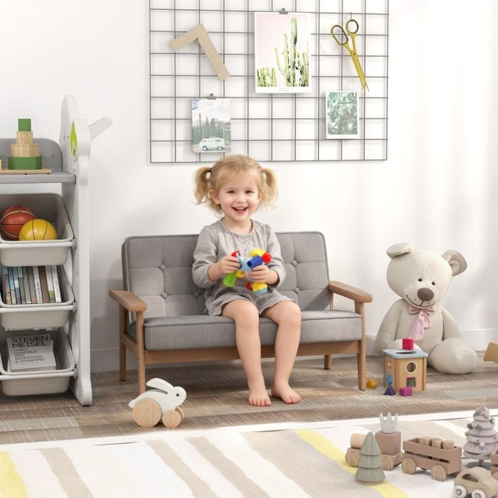 Fauteuil/canapé enfant avec structure en bois revêtement aspect velours gris pour enfants de 3 à 15 ans Fauteuil/canapé enfant avec structure en bois revêtement aspect velours gris pour enfants de 3 à 15 ans