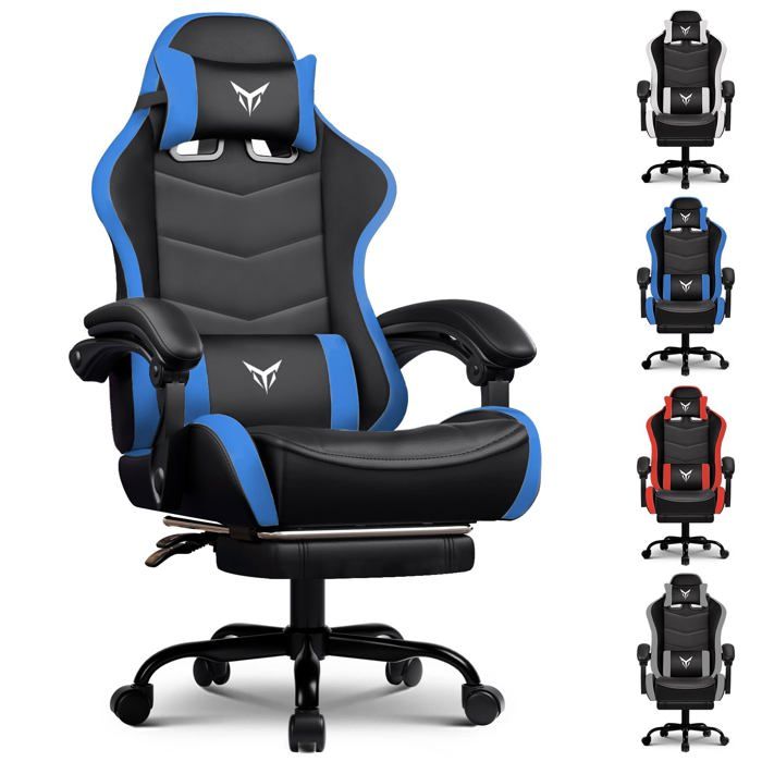 Chaise Gaming Ergonomique avec Repose Pieds Support Lombaire et Appui Tête Réglables Fauteuil de Bureau - vue 3