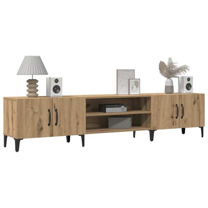 [73239]Meuble TV - TABLE TV  Meuble HIFI de salon - chêne artisanal 180x315x40 cm bois dingénieriePoids:26.2 Kg