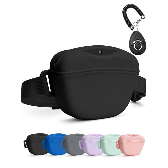 Sac à friandises pour chien avec clicker de dressage intégré aimant plus puissant (noir)