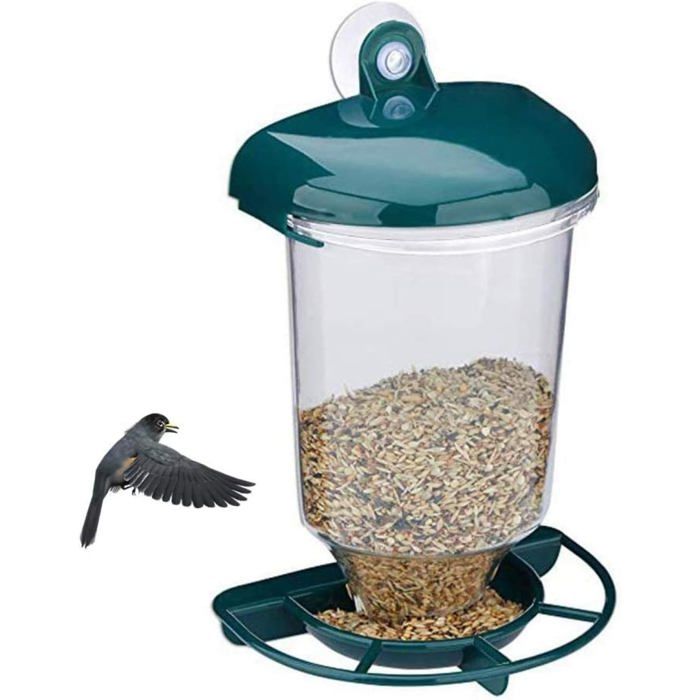 Mangeoire Pour Oiseaux À Fixer Sur Fenêtre 23 x 14 x 10 Cm Bac Transparent À Graines Support Inclus Pour Usage Extérieur Couleur V