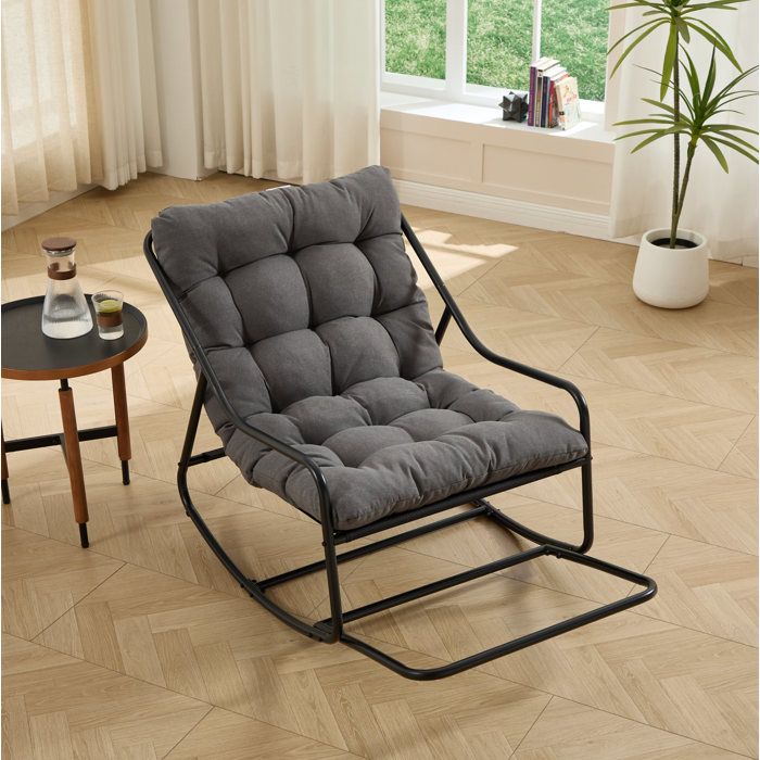 Fauteuil à bascule dextérieur EVRYAE 75 x 116 x 82 cm avec coussin épais acier gris et noir intérieur extérieur