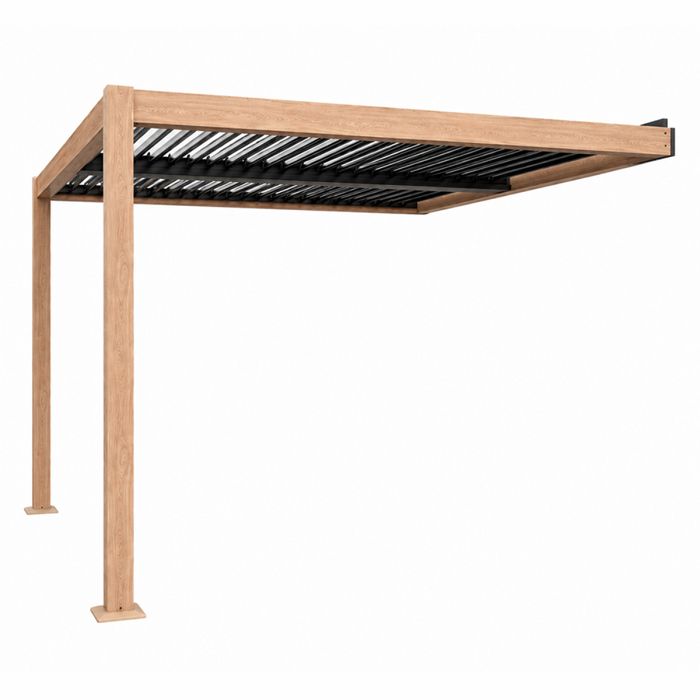 CONCEPT USINE SIFNOS - Pergola bioclimatique 3x3m adoss&eacute;e effet bois