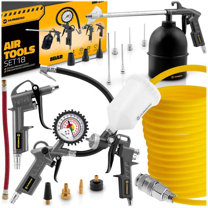 Kit doutils pneumatiques de 18 pièces pour le compresseur Humberbg HM-256