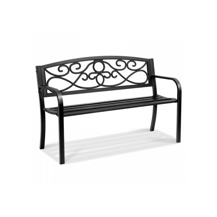 Banc de Jardin 127 cm Banquette dExtérieur en Métal avec Capacité de Charge 250 kg avec Dossier et Accoudoirs