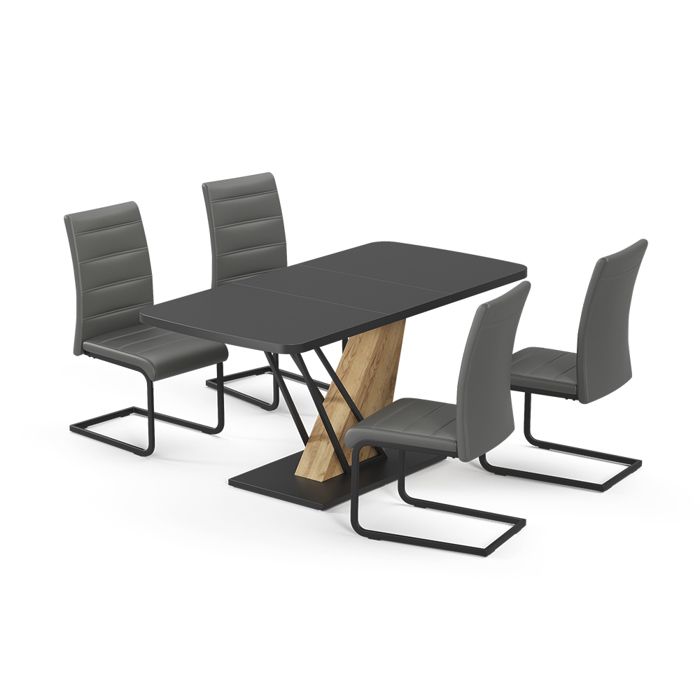 Ensemble de table à manger Fenaro 120x80cm avec 4 chaises de salle à manger gris Noir/Chêne de force doré Vicco 62995 Ensemble de table à manger Fenaro 120x80cm avec 4 chaises de salle à manger gris Noir/Chêne de force doré Vicco 62995