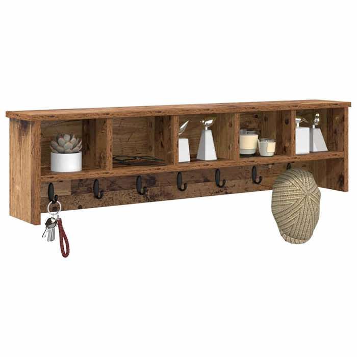 Meuble Étagère - Marron - Porte-manteau mural - 1 pc - avec étagère Bois ancien 100x16x26 cm B4950