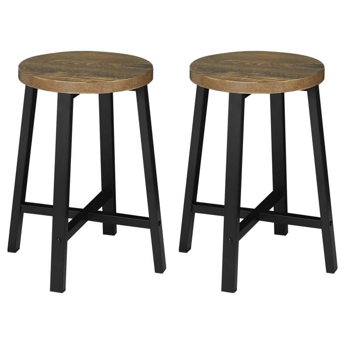 SENVIRO tabourets de cuisine lot de 2 29 5 x 29 5 x 46 cm assise ronde en bois d’ingénierie métal noir