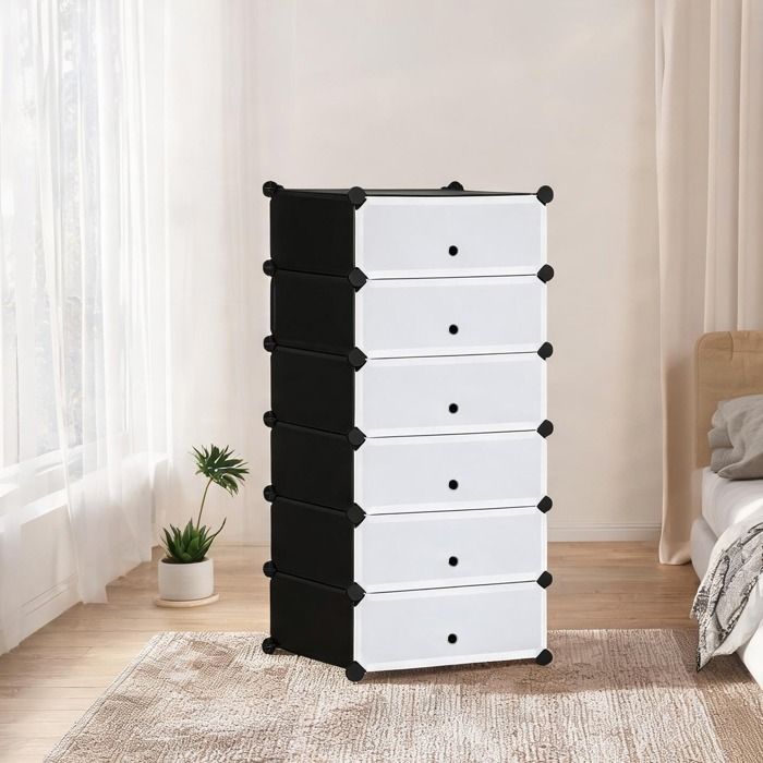 Meuble de rangement d’entrée modulable blanc en PP 6 cubes empilables 49 x 36 5 x 108 cm