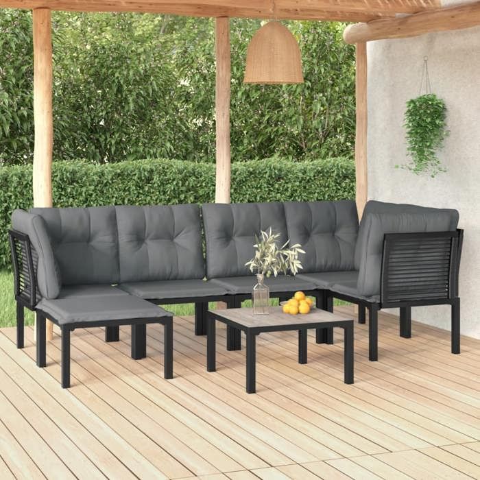 VIDAXL Salon bas de jardin (7 pcs) - anti-uv - noir et gris résine tressée 55x55x31 cm M2433
