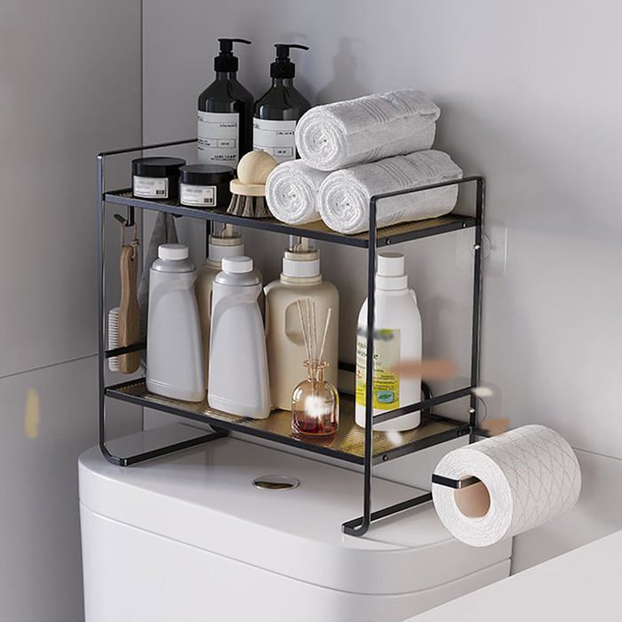 Étagères salle bain sur toilettes métal noir 45x16x36cm