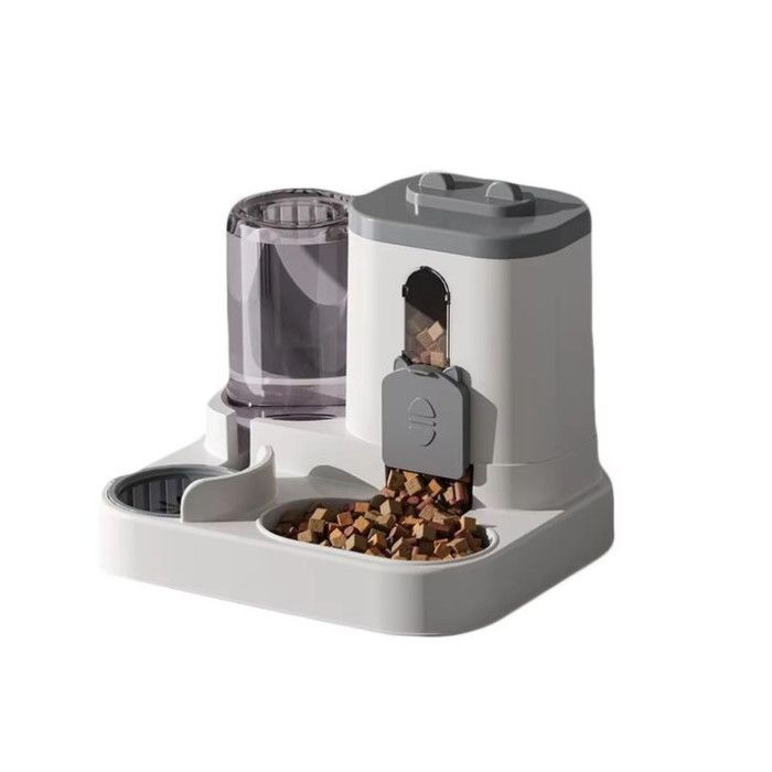 Distributeur dEau et de Croquettes Automatique 2 en 1 - Gamelle Double par Gravité pour Chat et Chien - Gris