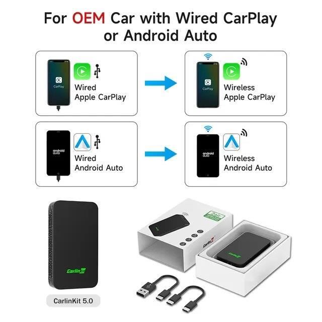 CarlinKit 5.0 - CarPlay sans fil, Android Auto,  Music