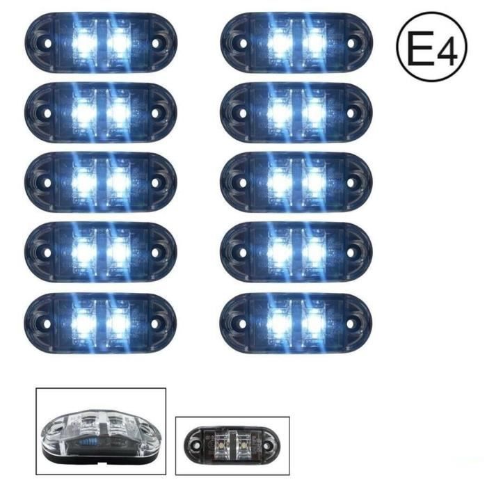 10 Feux De Gabarit 12v 2 Led Blanc E-Marque Pour Poids Lourds Remorque Caravane