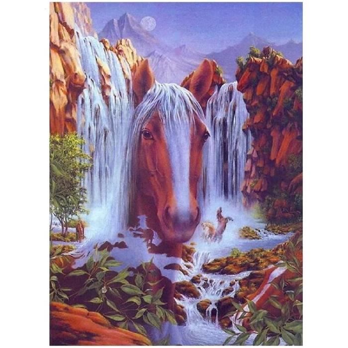 DIY Diamond Painting Cheval Forêt Complet Kits, 5D Broderie Peinture