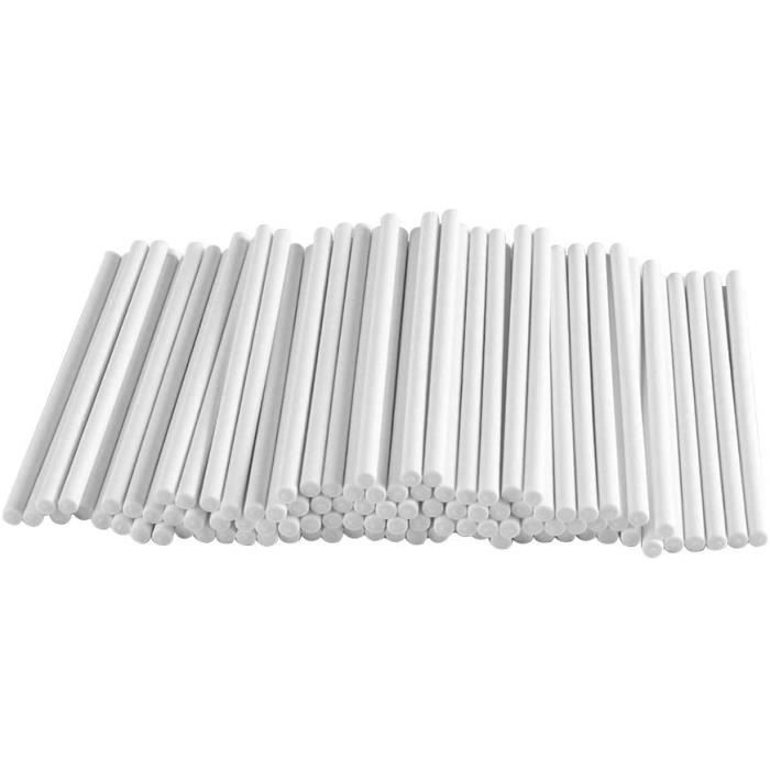 Lot de 100 bâtonnets en papier pour sucettes amusantes blanc 