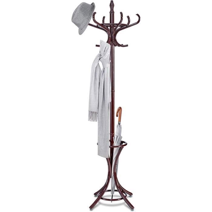 Porte-Manteau sur Pied en Bois Massif COSTWAY-12 Crochets-Rangement Porte-Parapluie-51 x 51 x 184 cm-pour Manteaux Chapeaux-Marron Porte-Manteau sur Pied en Bois Massif COSTWAY-12 Crochets-Rangement Porte-Parapluie-51 x 51 x 184 cm-pour Manteaux Chapeaux-Marron