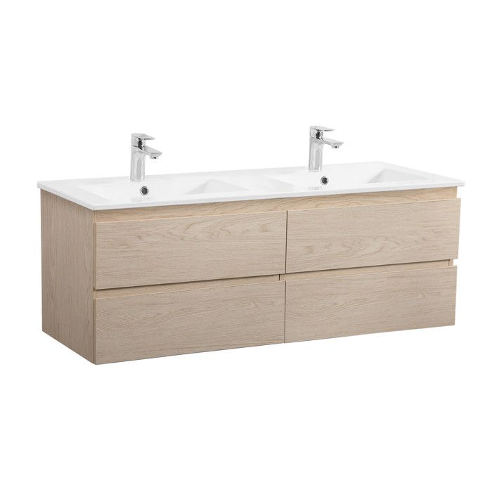 Meuble De Salle De Bain Double Vasque 120 Cm Chene Sorrento Cdiscount Maison