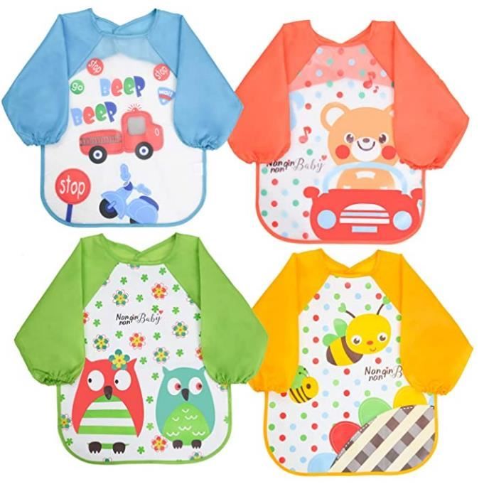 4pcs Tablier Bavoir Bebetablier D Alimentation De Jeu De Peinture Bavoir Impermeable Unisexe Pour Bebe De 6 Mois A 3 Ans Cdiscount Puericulture Eveil Bebe
